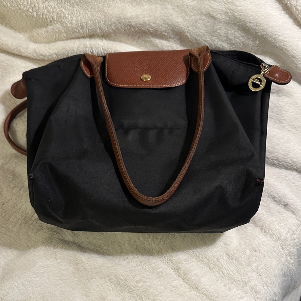 Longchamp Black and Brown Nylon Tote